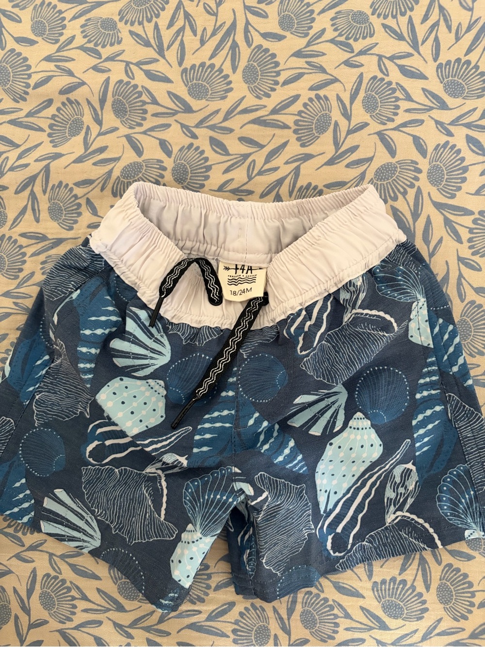 Toddler Seashell Print Swim Shorts in Navy and Light Blue